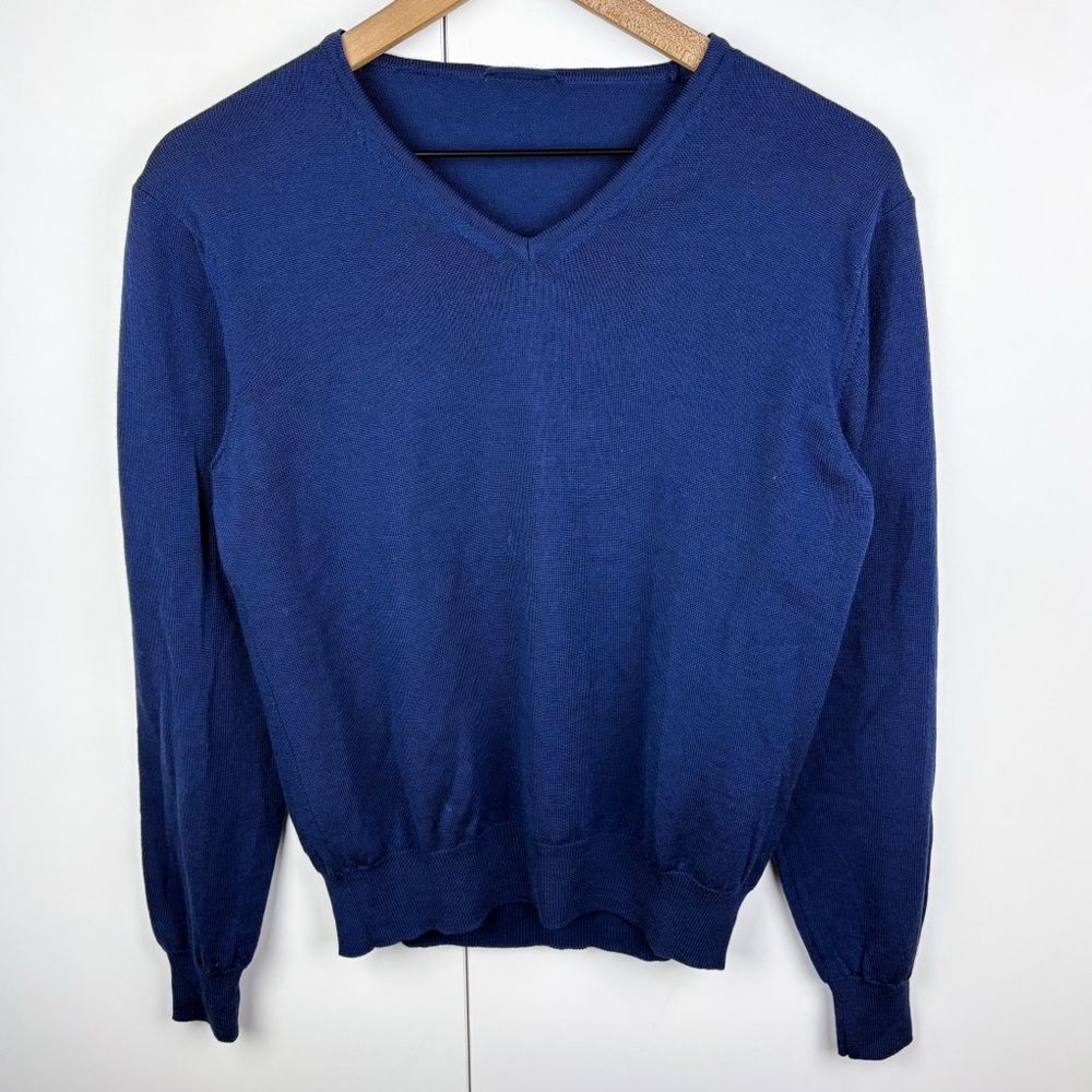 Muji 100% Merino Wool V Neck Sweater Royal Blue Small Womens